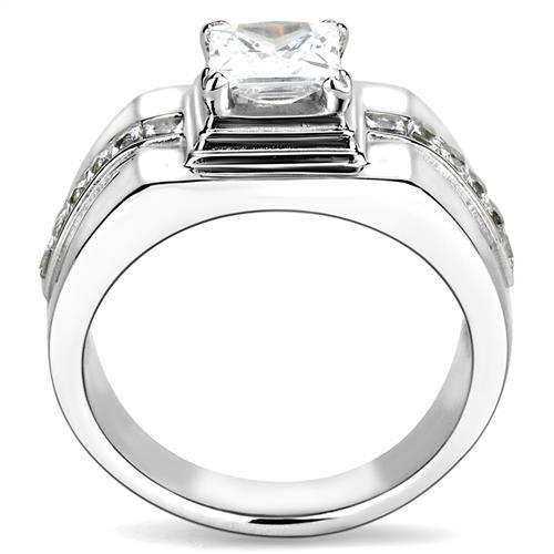 MATK3011 - High polished (no plating) Stainless Steel Ring with AAA Grade CZ  in Clear