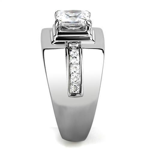 MATK3011 - High polished (no plating) Stainless Steel Ring with AAA Grade CZ  in Clear