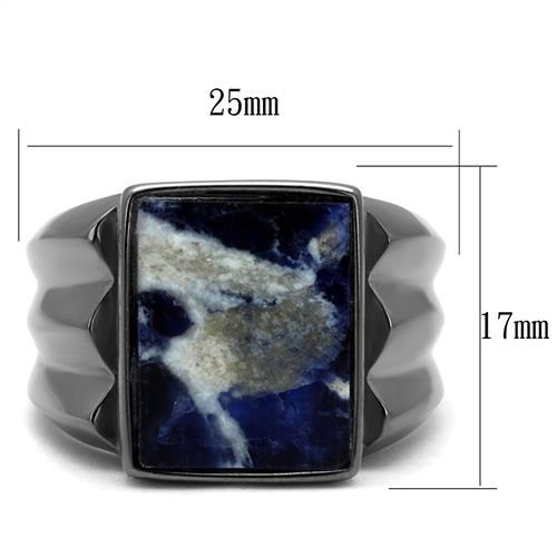 MATK3012 - IP Light Black  (IP Gun) Stainless Steel Ring with Semi-Precious Sodalite in Capri Blue