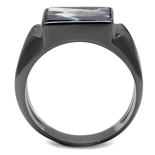 MATK3012 - IP Light Black  (IP Gun) Stainless Steel Ring with Semi-Precious Sodalite in Capri Blue