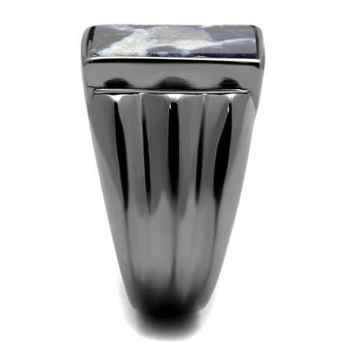 MATK3012 - IP Light Black  (IP Gun) Stainless Steel Ring with Semi-Precious Sodalite in Capri Blue