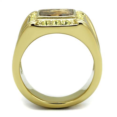 MATK3013 - IP Gold(Ion Plating) Stainless Steel Ring with Semi-Precious Oligoclase in Smoked Quartz