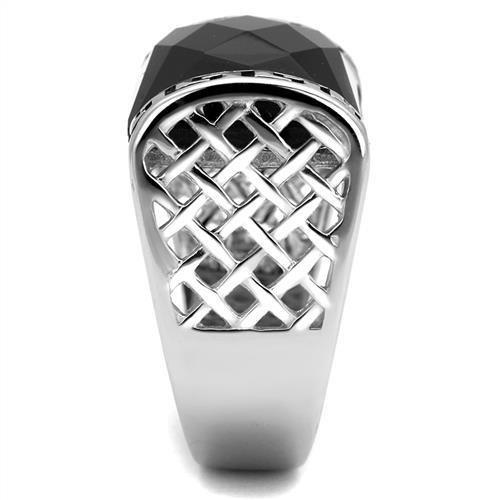 MATK3016 - High polished (no plating) Stainless Steel Ring with Synthetic Onyx in Jet
