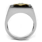 MATK3018 - Two-Tone IP Gold (Ion Plating) Stainless Steel Ring with Semi-Precious Agate in Jet