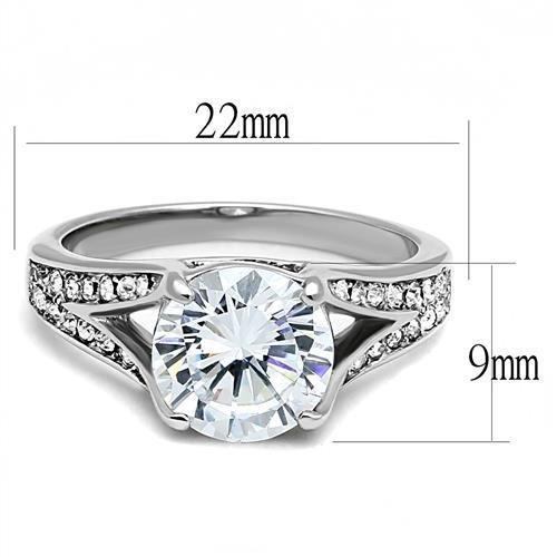 MATK3020 - High polished (no plating) Stainless Steel Ring with AAA Grade CZ  in Clear