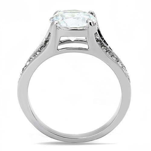 MATK3020 - High polished (no plating) Stainless Steel Ring with AAA Grade CZ  in Clear