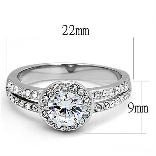 MATK3021 - High polished (no plating) Stainless Steel Ring with AAA Grade CZ  in Clear