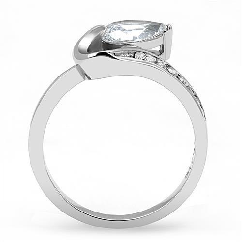 MATK3022 - High polished (no plating) Stainless Steel Ring with AAA Grade CZ  in Clear