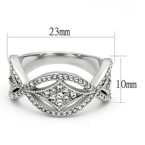 MATK3027 - High polished (no plating) Stainless Steel Ring with Top Grade Crystal  in Clear