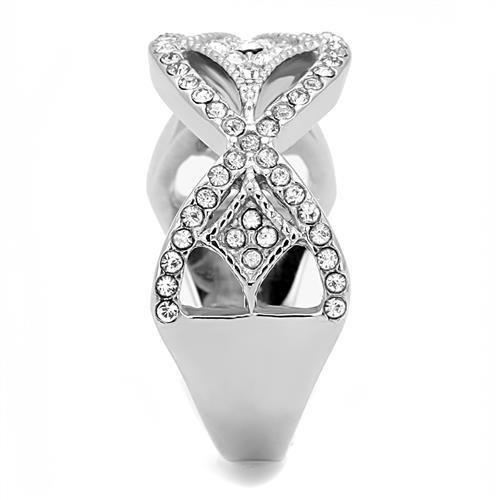 MATK3027 - High polished (no plating) Stainless Steel Ring with Top Grade Crystal  in Clear