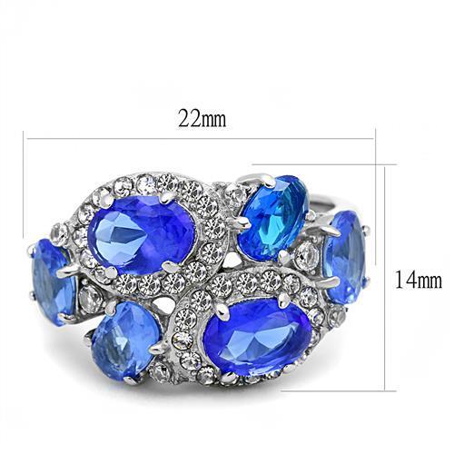 MATK3030 - High polished (no plating) Stainless Steel Ring with Synthetic Synthetic Glass in Sapphire