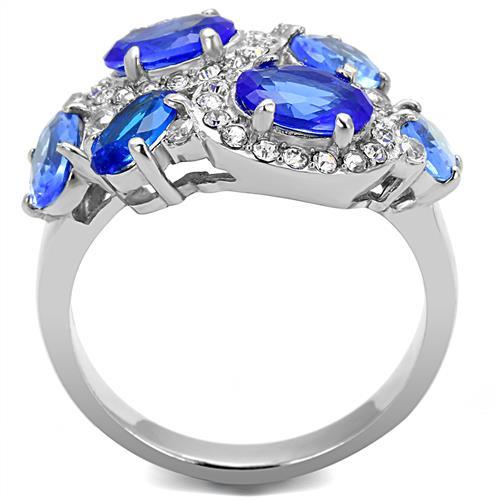 MATK3030 - High polished (no plating) Stainless Steel Ring with Synthetic Synthetic Glass in Sapphire