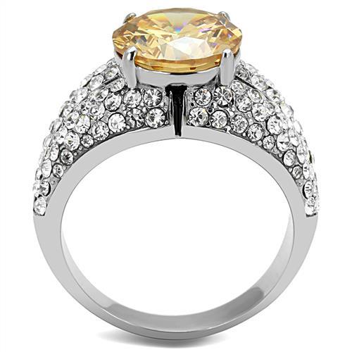 MATK3031 - High polished (no plating) Stainless Steel Ring with AAA Grade CZ  in Champagne
