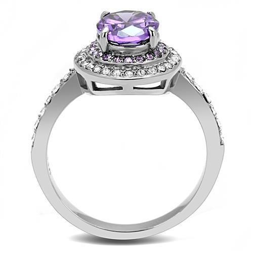 MATK3032 - High polished (no plating) Stainless Steel Ring with AAA Grade CZ  in Amethyst