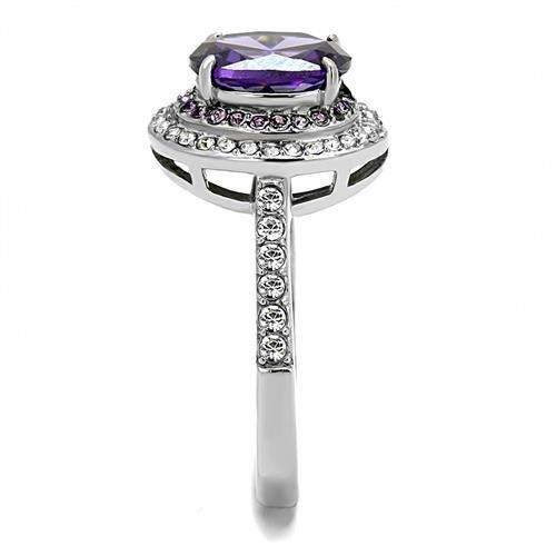 MATK3032 - High polished (no plating) Stainless Steel Ring with AAA Grade CZ  in Amethyst