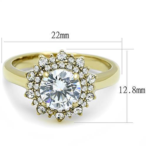MATK3035 - IP Gold(Ion Plating) Stainless Steel Ring with AAA Grade CZ  in Clear