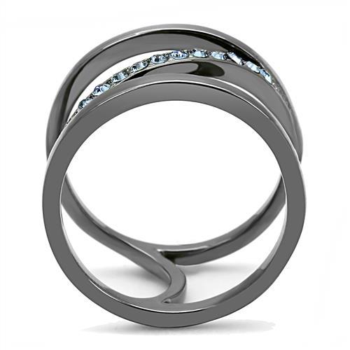 MATK3038 - IP Light Black  (IP Gun) Stainless Steel Ring with Top Grade Crystal  in Capri Blue
