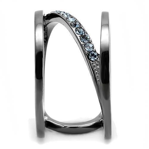 MATK3038 - IP Light Black  (IP Gun) Stainless Steel Ring with Top Grade Crystal  in Capri Blue