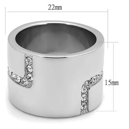 MATK3040 - High polished (no plating) Stainless Steel Ring with Top Grade Crystal  in Clear