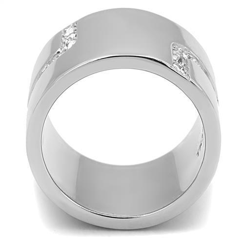 MATK3040 - High polished (no plating) Stainless Steel Ring with Top Grade Crystal  in Clear