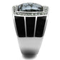 MATK3042 - High polished (no plating) Stainless Steel Ring with Semi-Precious Snowflake Obsidian in Jet