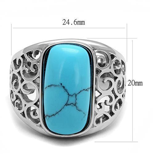 MATK3043 - High polished (no plating) Stainless Steel Ring with Synthetic Turquoise in Sea Blue