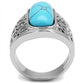 MATK3043 - High polished (no plating) Stainless Steel Ring with Synthetic Turquoise in Sea Blue