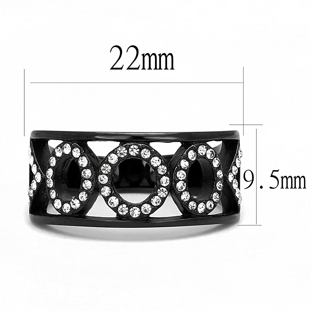 MATK3046 - IP Black(Ion Plating) Stainless Steel Ring with Top Grade Crystal  in Clear