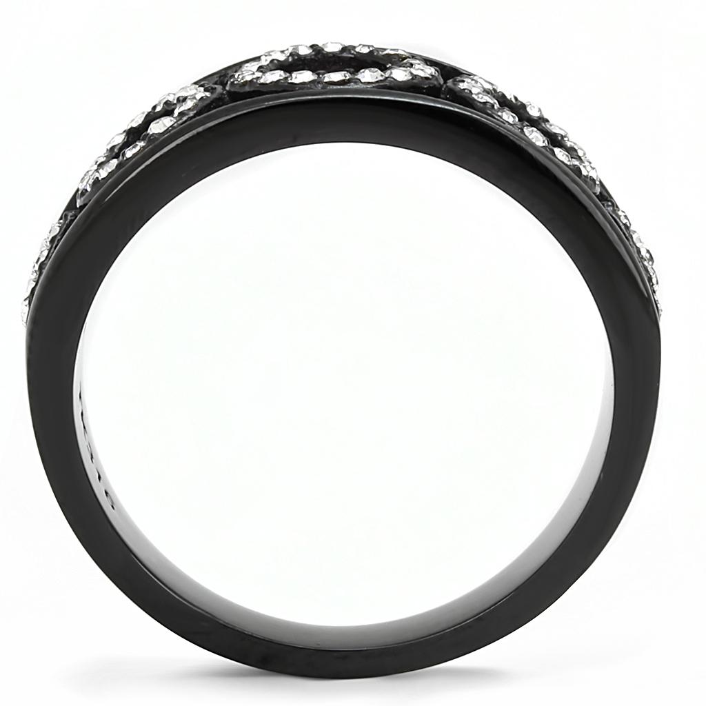 MATK3046 - IP Black(Ion Plating) Stainless Steel Ring with Top Grade Crystal  in Clear