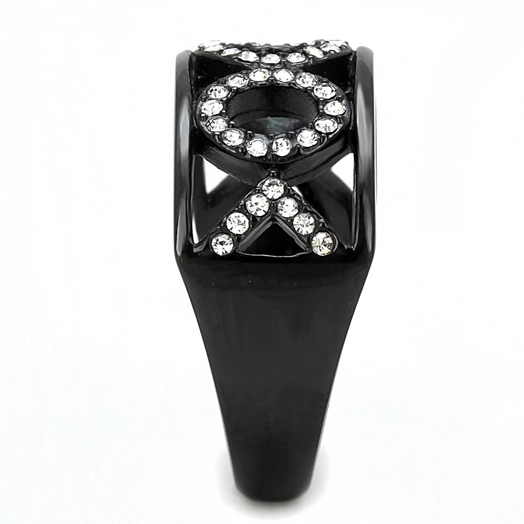 MATK3046 - IP Black(Ion Plating) Stainless Steel Ring with Top Grade Crystal  in Clear