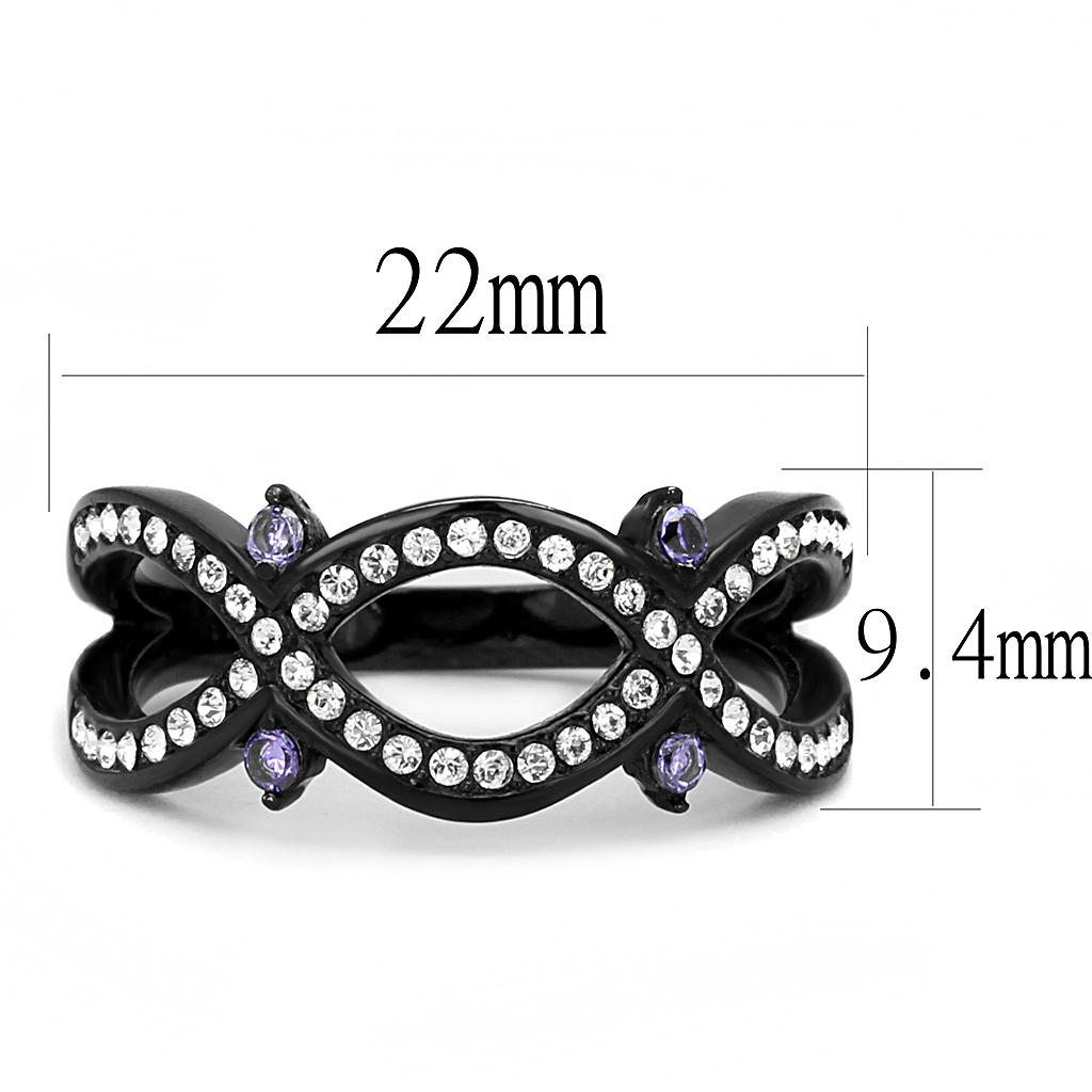 MATK3047 - IP Black(Ion Plating) Stainless Steel Ring with AAA Grade CZ  in Amethyst