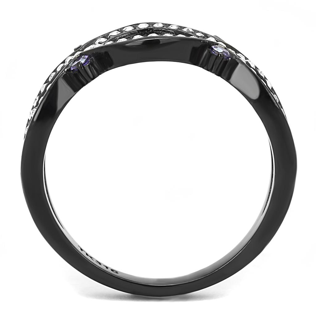 MATK3047 - IP Black(Ion Plating) Stainless Steel Ring with AAA Grade CZ  in Amethyst