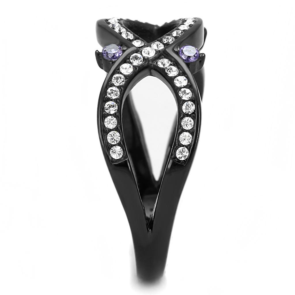 MATK3047 - IP Black(Ion Plating) Stainless Steel Ring with AAA Grade CZ  in Amethyst