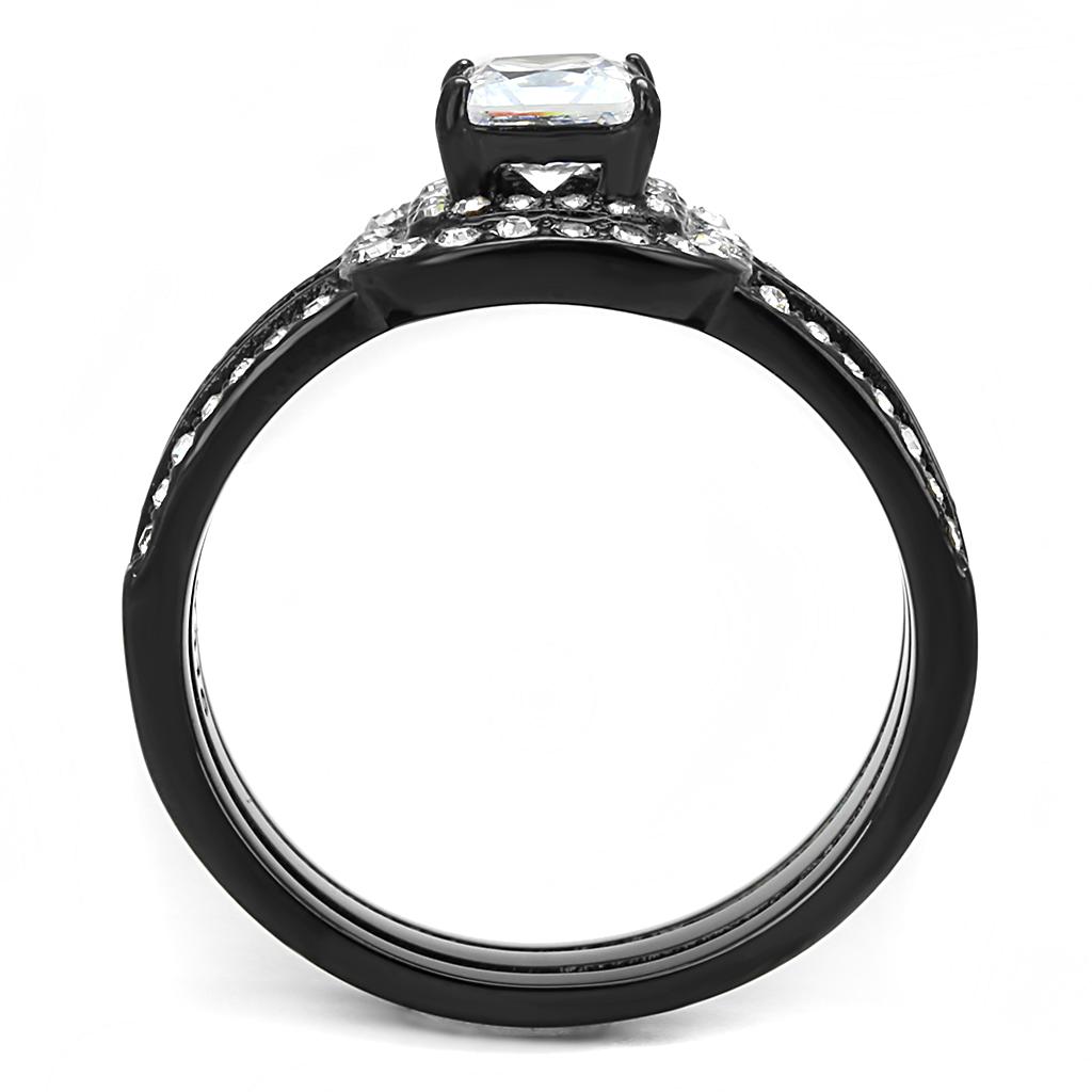 MATK3048 - IP Black(Ion Plating) Stainless Steel Ring with AAA Grade CZ  in Clear