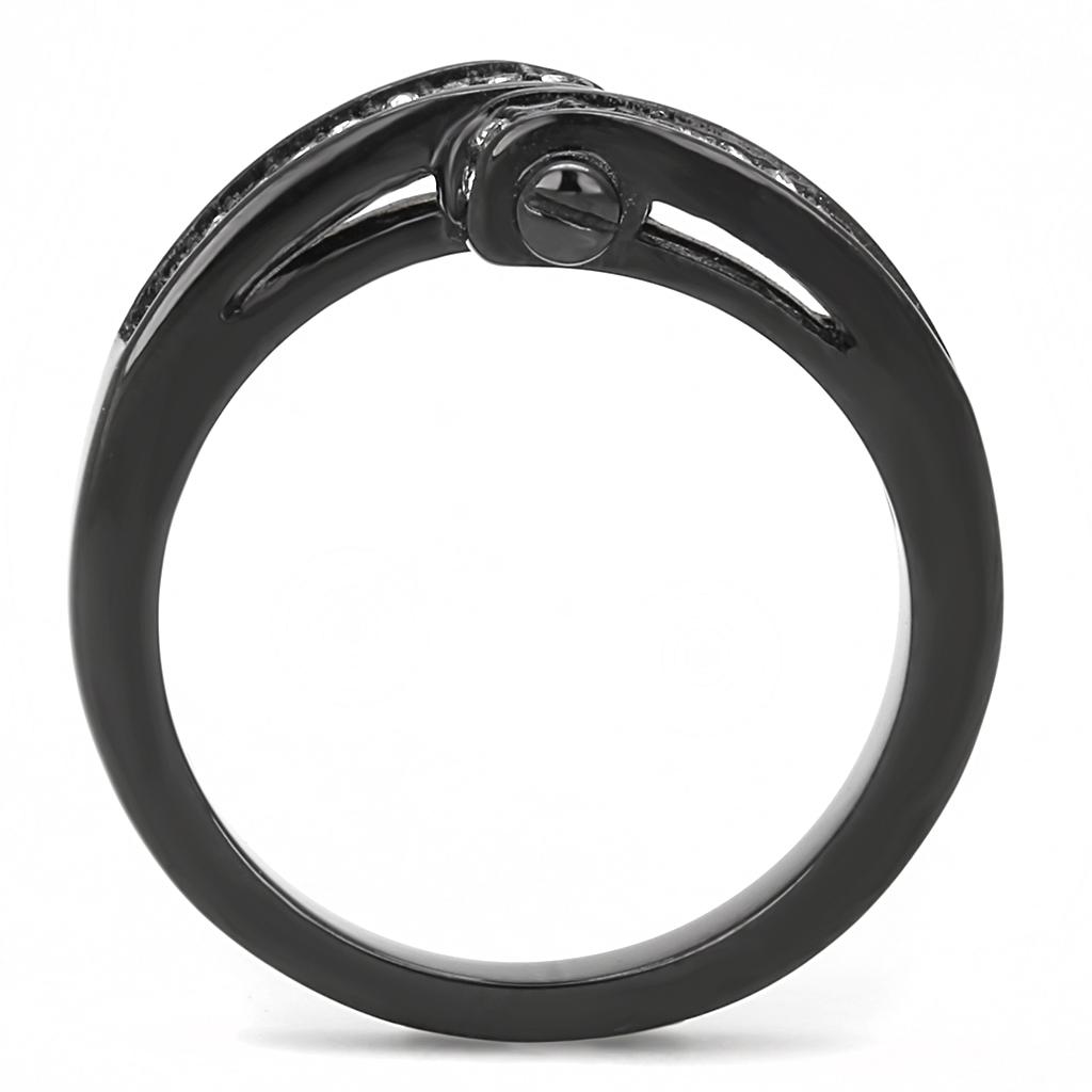 MATK3049 - IP Black(Ion Plating) Stainless Steel Ring with Top Grade Crystal  in Clear