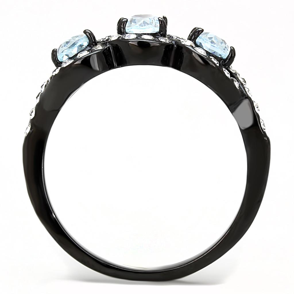 MATK3050 - IP Black(Ion Plating) Stainless Steel Ring with AAA Grade CZ  in Sea Blue