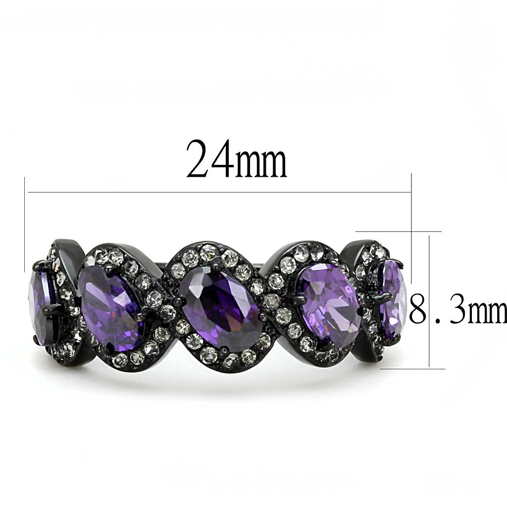 MATK3051 - IP Black(Ion Plating) Stainless Steel Ring with AAA Grade CZ  in Amethyst
