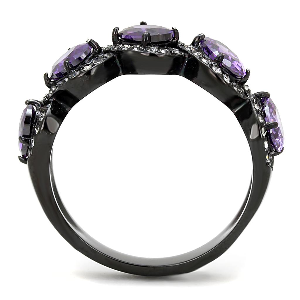 MATK3051 - IP Black(Ion Plating) Stainless Steel Ring with AAA Grade CZ  in Amethyst