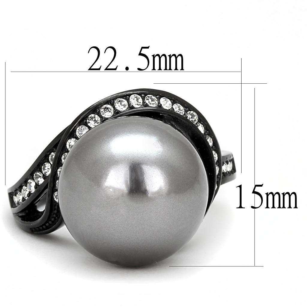 MATK3052 - IP Black(Ion Plating) Stainless Steel Ring with Synthetic Pearl in Gray