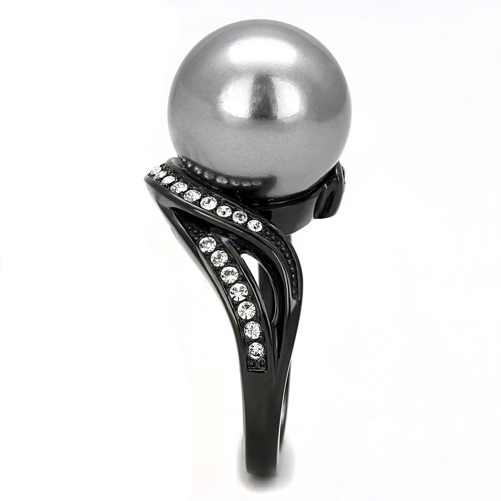 MATK3052 - IP Black(Ion Plating) Stainless Steel Ring with Synthetic Pearl in Gray