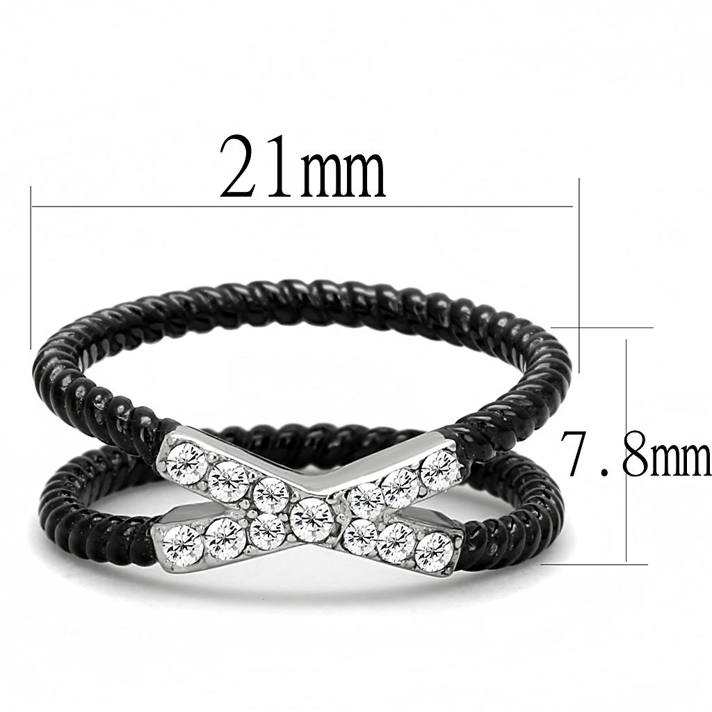 MATK3053 - Two-Tone IP Black (Ion Plating) Stainless Steel Ring with Top Grade Crystal  in Clear