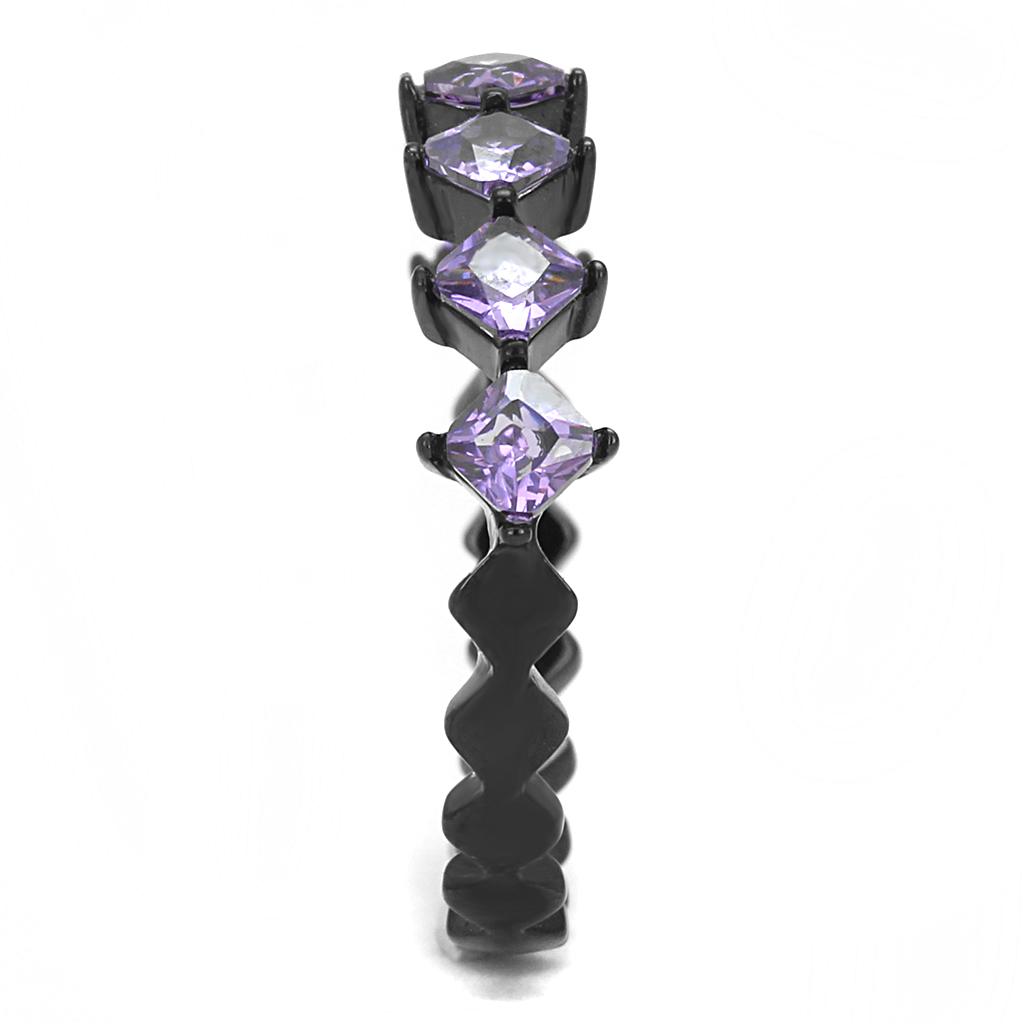MATK3054 - IP Black(Ion Plating) Stainless Steel Ring with AAA Grade CZ  in Amethyst