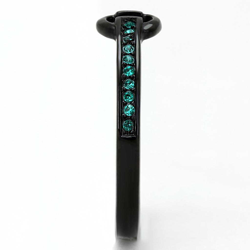 MATK3055 - IP Black(Ion Plating) Stainless Steel Ring with Top Grade Crystal  in Emerald