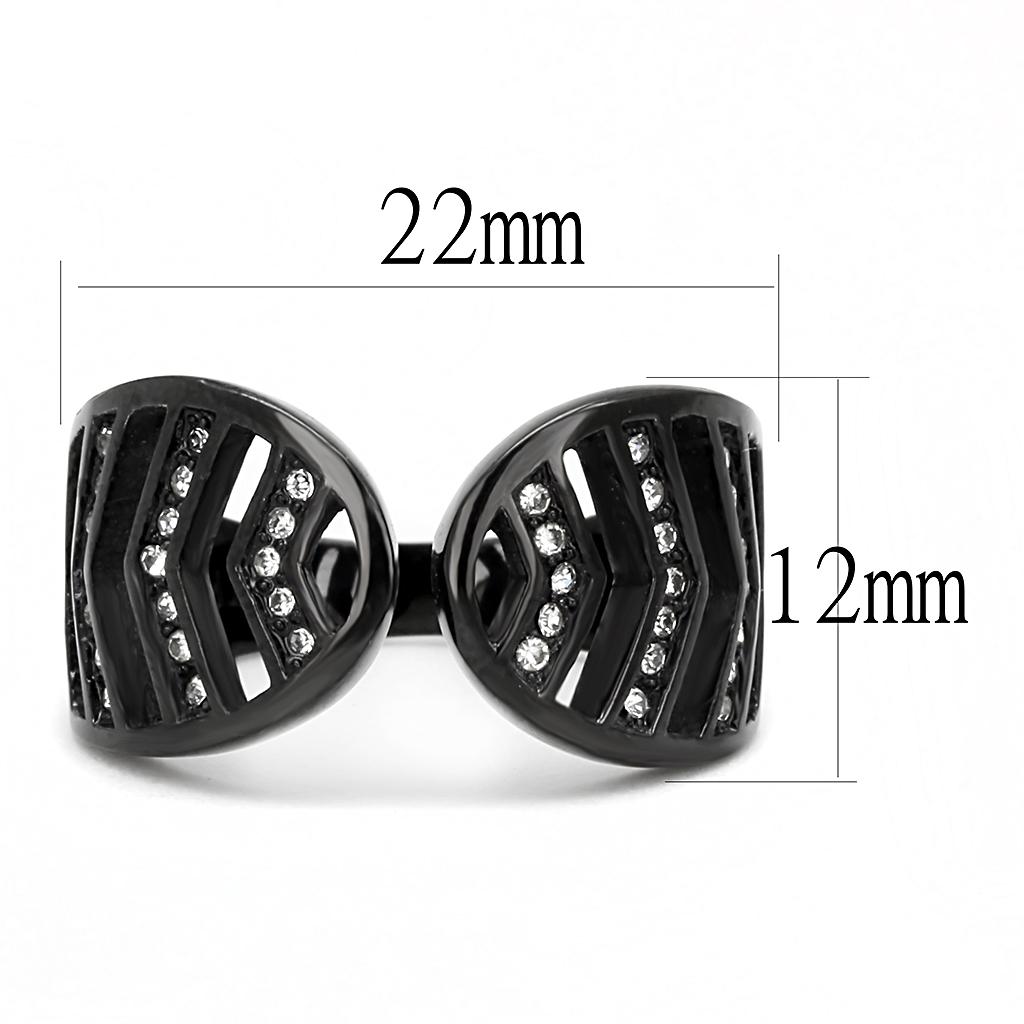 MATK3056 - IP Black(Ion Plating) Stainless Steel Ring with Top Grade Crystal  in Clear