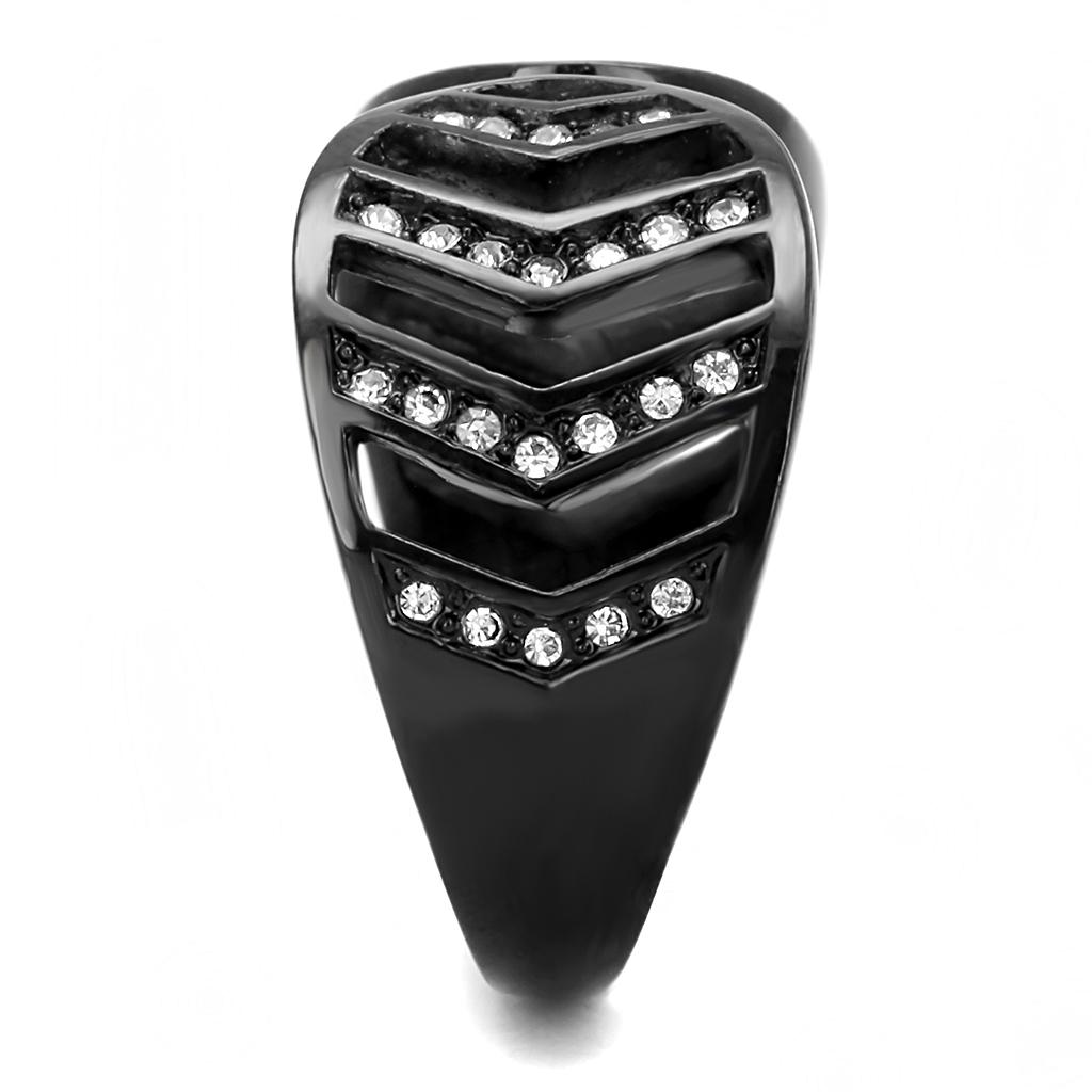 MATK3056 - IP Black(Ion Plating) Stainless Steel Ring with Top Grade Crystal  in Clear