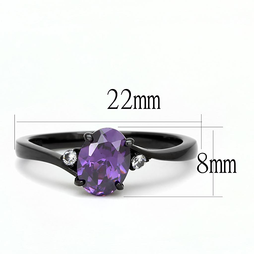MATK3063 - IP Black(Ion Plating) Stainless Steel Ring with AAA Grade CZ  in Amethyst