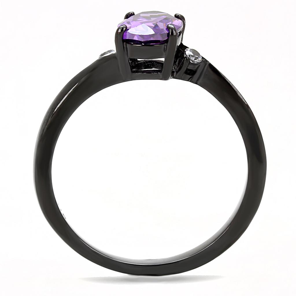 MATK3063 - IP Black(Ion Plating) Stainless Steel Ring with AAA Grade CZ  in Amethyst