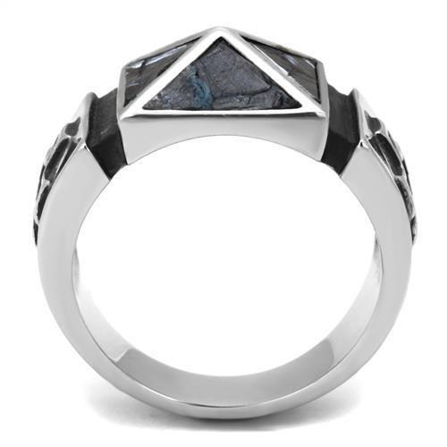 MATK3075 - High polished (no plating) Stainless Steel Ring with Leather  in Jet