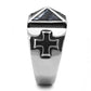 MATK3075 - High polished (no plating) Stainless Steel Ring with Leather  in Jet