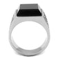 MATK3076 - High polished (no plating) Stainless Steel Ring with Synthetic Onyx in Jet